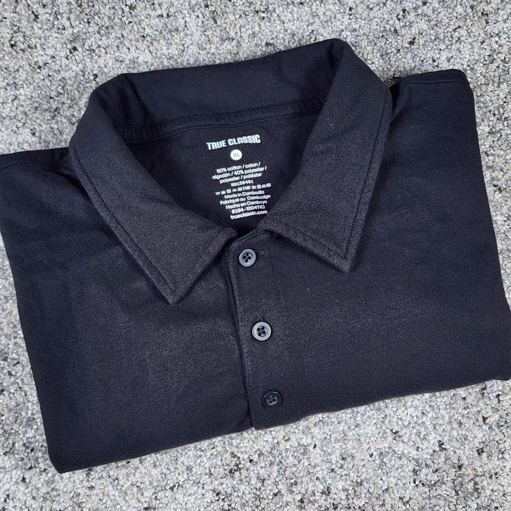 True Classic Short Sleeve Polo Mens XL Black Classic Fit TCT4002BLACK NWOT